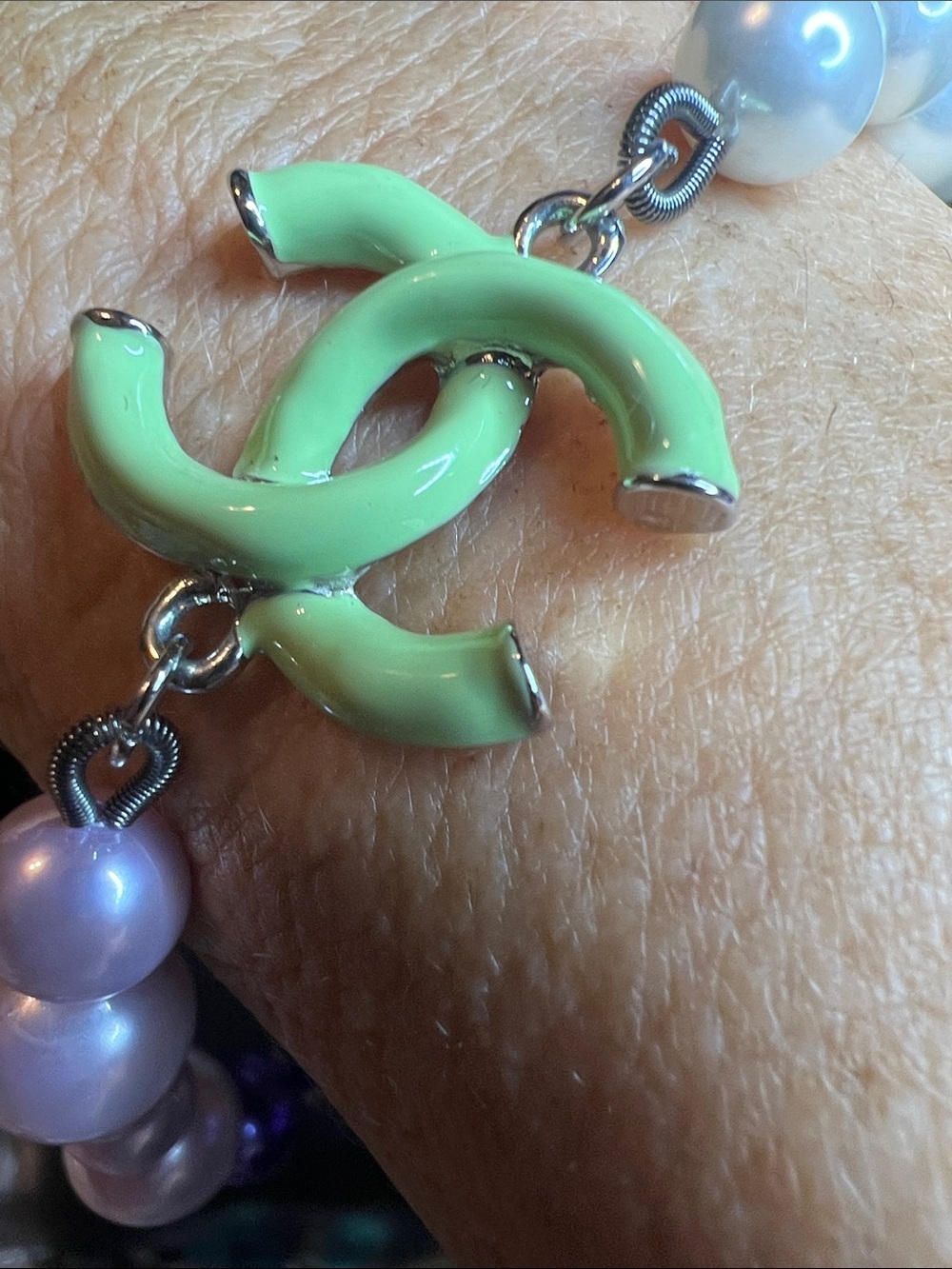 Mint Green Enamel Interlocking Charm Pearl Bracelet